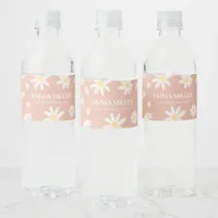 Boho Pink Daisy Floral Water Bottle Label