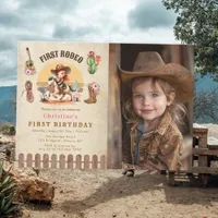 Cowgirl First Rodeo 1st Birthday Photo Invitation