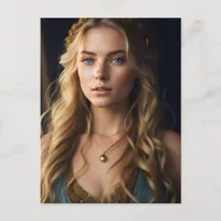 Beautiful Blond Woman in Blue and Gold Dress Postcard
