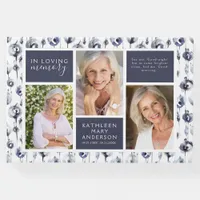 Blue Floral Photo Collage Funeral Guest Book