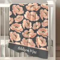 Peach And Gray Peony Elegant Floral Baby Blanket