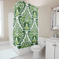 Art Nouveau Green–Vintage Floral Scallop  Shower Curtain