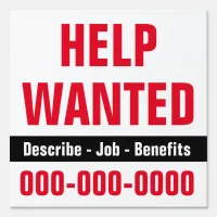 12" x 12" Help Wanted with Description Yard Sign