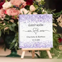 Guest book white purple mr mrs heart wedding 