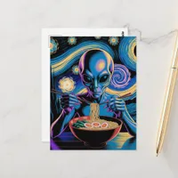 Blue Alien Eating Ramen Postcard