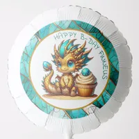 Personalized Gold Teal Dragon Boy's Birthday Party Balloon