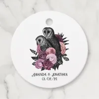 Mauve Floral Glam Gothic Owls Wedding Favor Tags