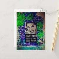 Vintage Woman Cleans teeth Mixed Media Collage Postcard