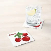 Red Cherry Cherries Design Personalized Paper Coaster