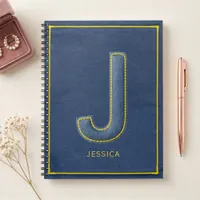 Faux Denim Yellow Stitch Monogram J Name Notebook