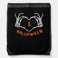 Slogan  Halloween. Heart Gesture Made Of Skeleton  Drawstring Bag