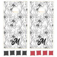 Modern Black and White Floral Monogrammed Cornhole Set