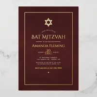 Burgundy and Gold Watercolor Bat Mitzvah Photo Foil Invitation