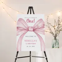 Pink Bow Coquette First Birthday Welcome Sign