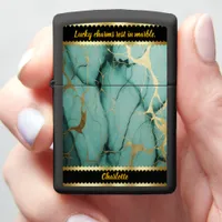 Teal and gold marble with intricate patterns zippo lighter