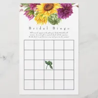 Sun and Burgundy Plum Floral Bridal Shower Bingo