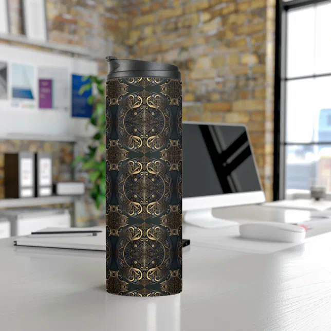 Historical Medieval Black and gold  Thermal Tumbler