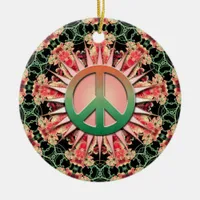 Coral Green Flower Circle Keepsake Peace Ornament