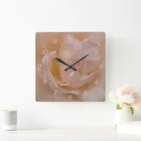 Light Pale Pink Fancy Rose Flower Square Wall Clock