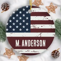 Patriotic Personalized USA American Flag Ceramic Ornament