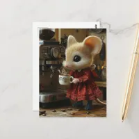 Cute Brown Mouse Makes Coffee Postcard
