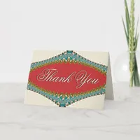 Lacy Teal Gold Orange Elegant Thank You Card