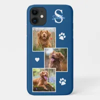 Dog Photo Collage Monogram Blue Pet iPhone 11 Case
