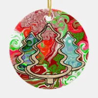 Modern Country Fluid Art Christmas Trees Ceramic Ornament