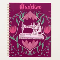 Vintage Sewing Machine:Floral Fuschia Personalized Planner