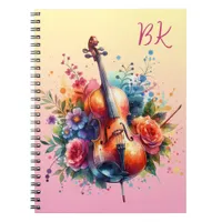 Watercolor Cello and Flowers Personalized Notebook