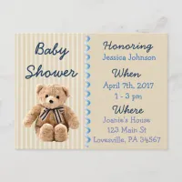 Baby Boy Teddy Bear Blue Baby Shower Invitation