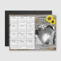 Wedding Photo Yellow Sunflowers Mini 2021 Calendar Magnetic Invitation