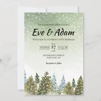 Sage Pine Forest Starry Watercolor Winter Wedding Invitation
