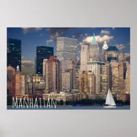 New York City Manhattan Skylne at Night Postcard Poster