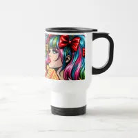 Pretty Pop Art Comic Girl with Bows Travel Mug