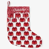 Christmas ugly sweater red white glitter name small christmas stocking