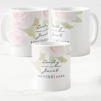 Blush Pink Rose Floral Watercolor Wedding Couple Coffee Mug