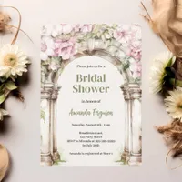 Pink florals arch beige Bridal Shower Invitation