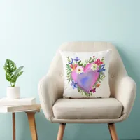 Pretty Floral Wreath Watercolor Art Throw Pillow