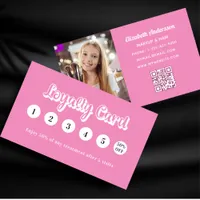 Pink white qr code photo makeup loyalty card