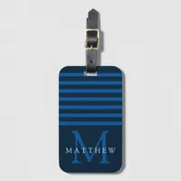 Navy Blue Stripe Monogram Masculine Luggage Tag