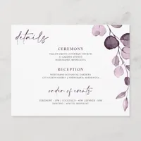 Purple Wedding Details Card Floral Garden