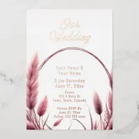 Coral Blush Pampas Coastal Beach Foil  Foil Invitation