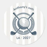 Navy, White & Cloud Dancer Preppy Golf Classic Round Sticker
