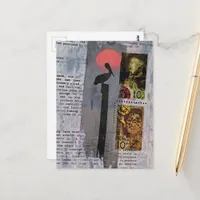 mixed media collage with a pelican postcard
