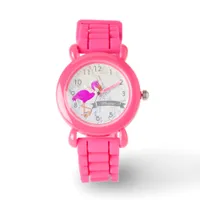 Pink flamingo marble monogram name watch