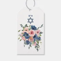 Watercolor Navy and Blush Floral Bat Mitzvah Gift Tags