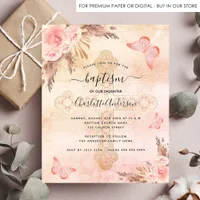 Baptism pampas blush butterfly budget invitation flyer