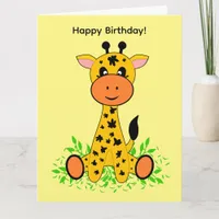 Cute funny baby giraffe for birthday    card