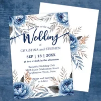 Bohemian Romantic Blue and Grey Peonies Wedding Invitation